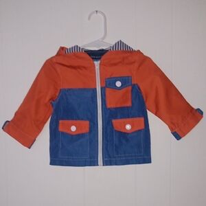 Andy & Evan Baby Red Blue Nautical Lightweight Zip Up Hooded Raincoat 6-12M